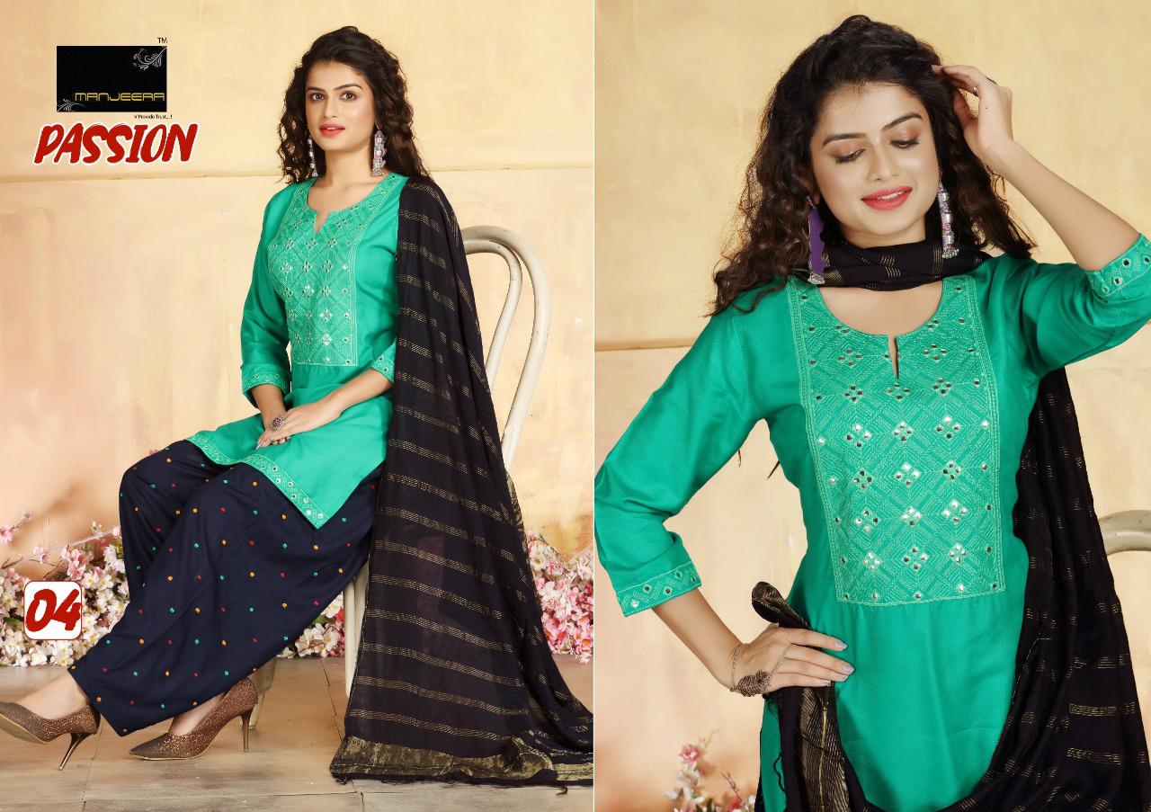 Manjeera Passion Rayon Patiyala work Latest Fancy Designer Festive Wear Readymade Collection
